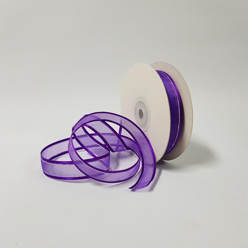 Organza Satin Edge Ribbon silver Thread 15mm Regal Purple