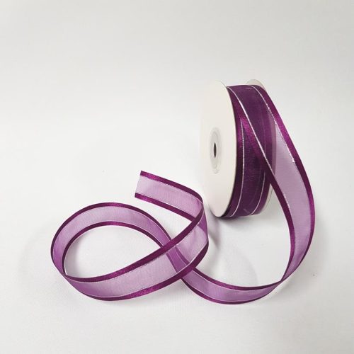 Organza Satin Edge Ribbon silver Thread 22mm Plum