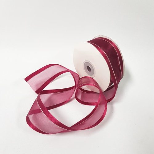 Organza Satin Edge Ribbon silver Thread 38mm Burgundy