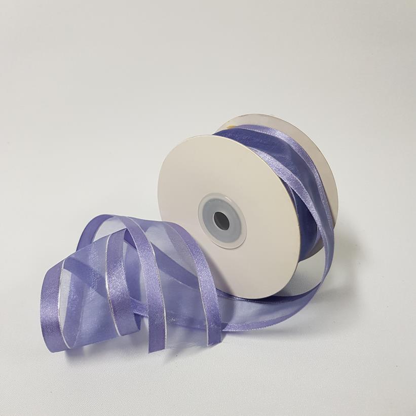 Organza Satin Edge Ribbon silver Thread 38mm Lavender
