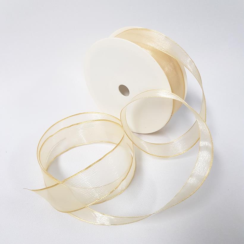 Organza Wired Ribbon 25mm Gold