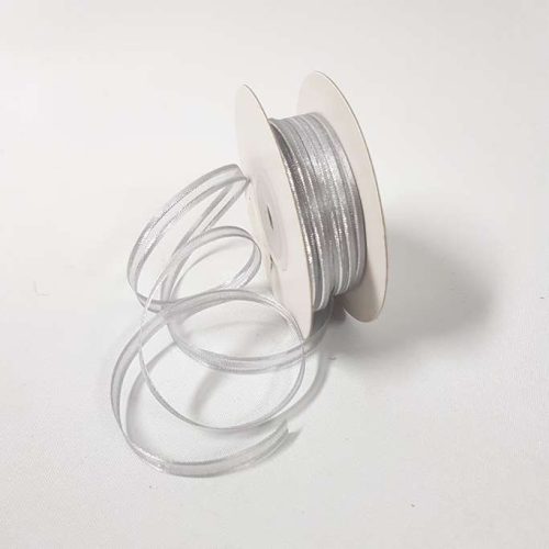 Organza Satin Edge Ribbon Silver Thread 6mm Silver