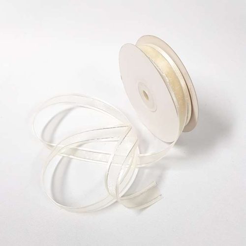 Organza Satin Edge Ribbon silver Thread 15mm Cream