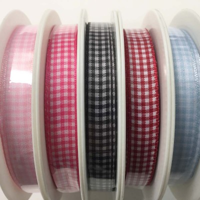 Gingham Check Ribbon 10mm Pale Pink